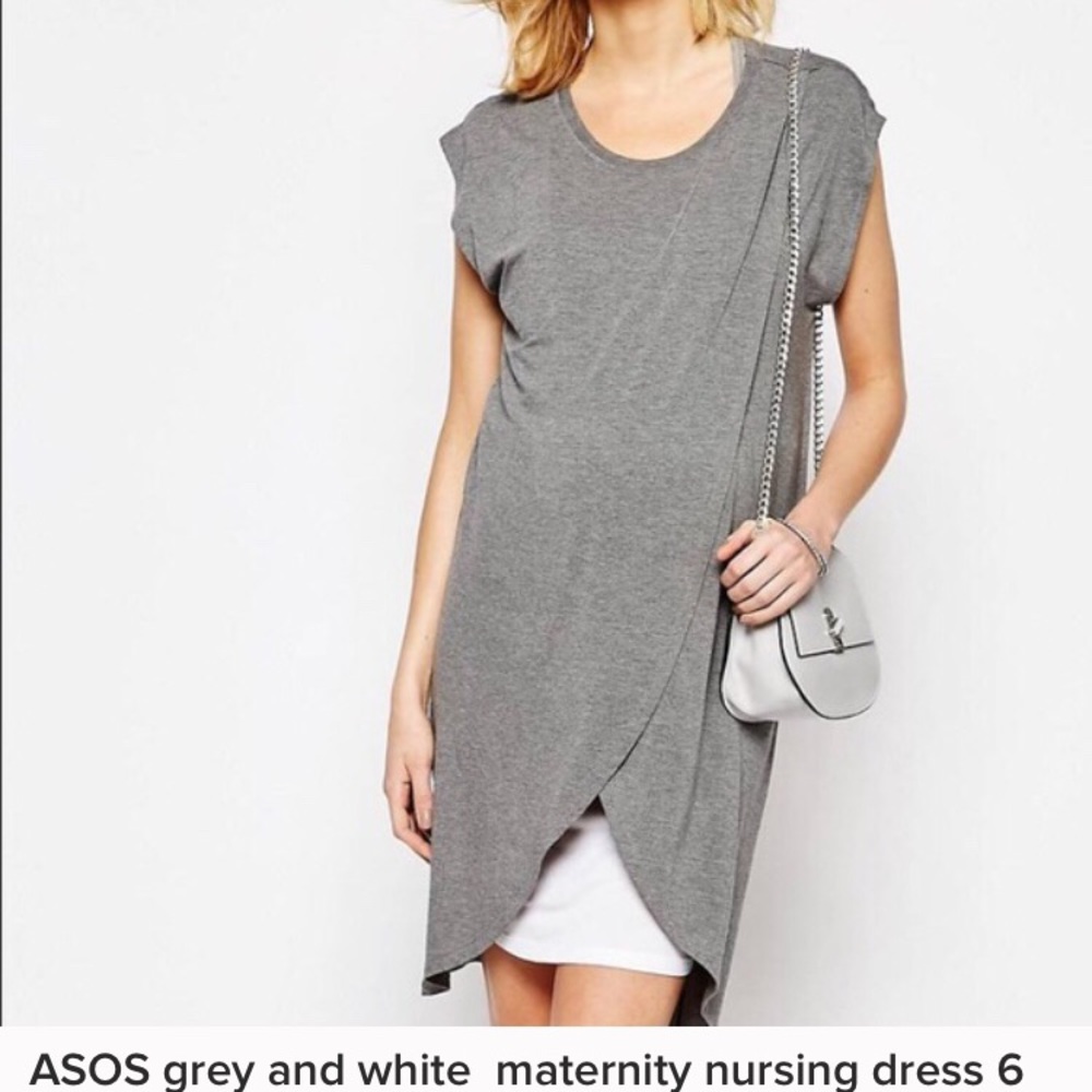 ASOS grey and white maternity nursing dress 6